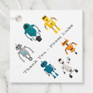 Cute Robots Droids Birthday Thank You Editable Favour Tags