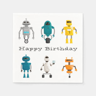 Cute Robots Droids Happy Birthday Napkin