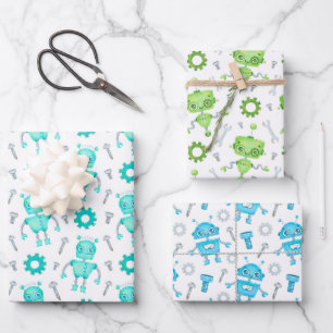 Cute Robots Wrapping Paper Set of 3