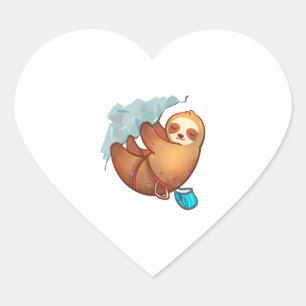 Cute Rock Climbing Sloth  Heart Sticker