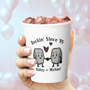 Cute Rock Pun Newlywed Couple Wedding Anniversary Paper Cups