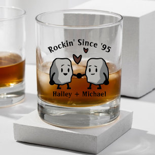 Cute Rock Pun Newlywed Couple Wedding Anniversary Whiskey Glass
