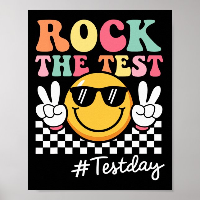 Cute Rock The Test Retro Smile Teacher Kids Testin Poster (Front)