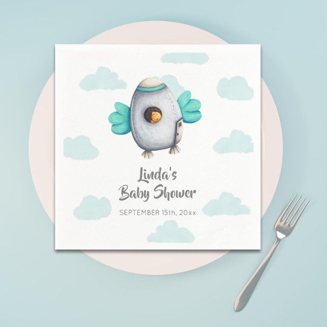 Cute Rocket Bird Baby Shower Napkin (Creator Uploaded)