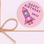Cute Rocket Pink Kids Girl Happy Birthday Classic Round Sticker<br><div class="desc">Cute Rocket Pink Kids Girl Happy Birthday Classic Round Sticker. Cute simple pink rocket with an age number. Personalise it with your name and age. Perfect as birthday sticker for a girl.</div>
