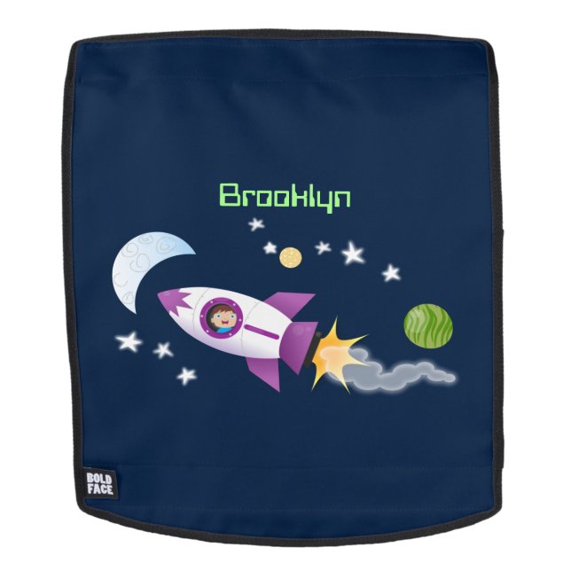 Cute rocket ship in space cartoon illustration backpack (Removable Face)