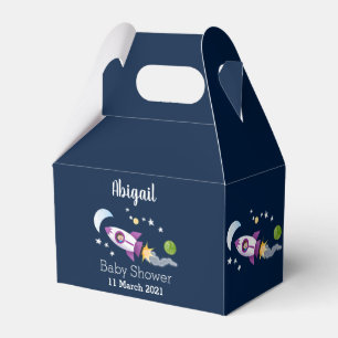 Cute rocket ship in space cartoon illustration favour box