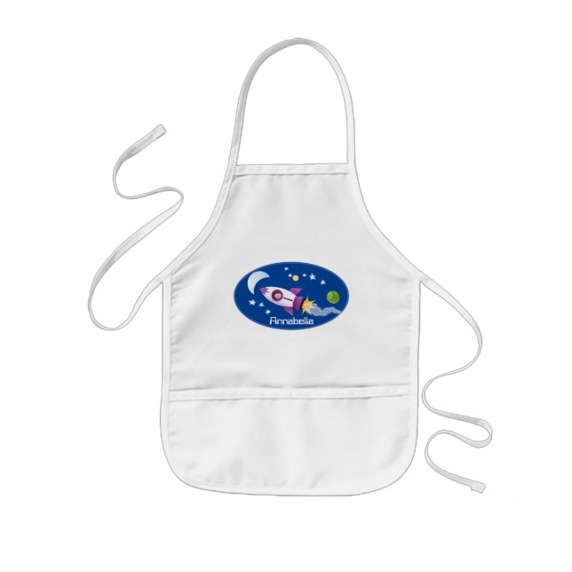 Cute rocket ship in space cartoon illustration kids apron (Front)
