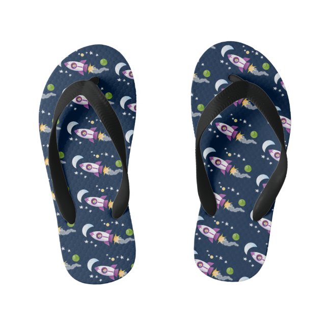 Cute rocket ship in space cartoon illustration kid's jandals (Footbed)