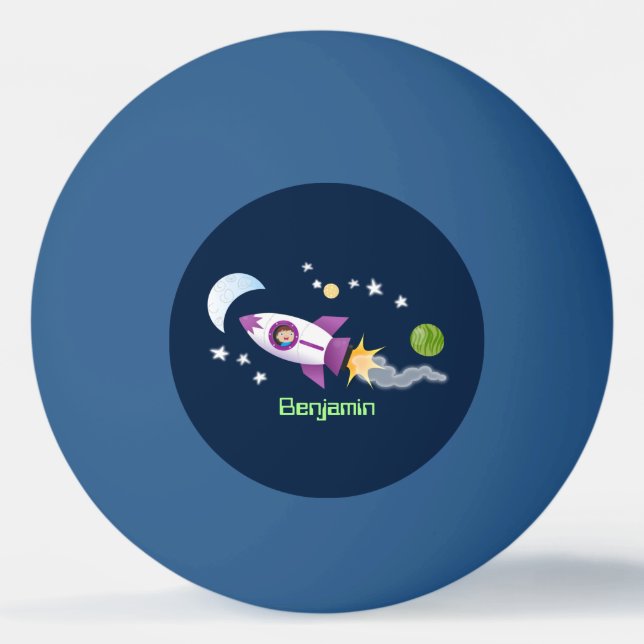 Cute rocket ship in space cartoon illustration ping pong ball (Front)