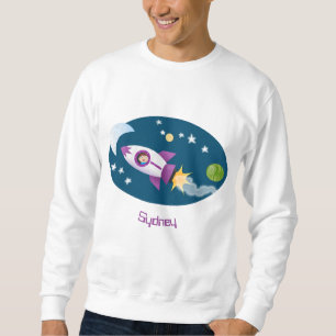 Cute rocket ship in space cartoon illustration sweatshirt