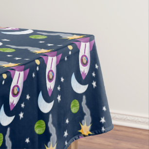Cute rocket ship in space cartoon illustration tablecloth