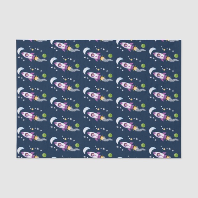 Cute rocket ship in space cartoon illustration tissue paper (Front)