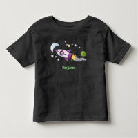 Cute rocket ship in space cartoon illustration
