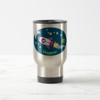 Cute rocket ship in space cartoon illustration
