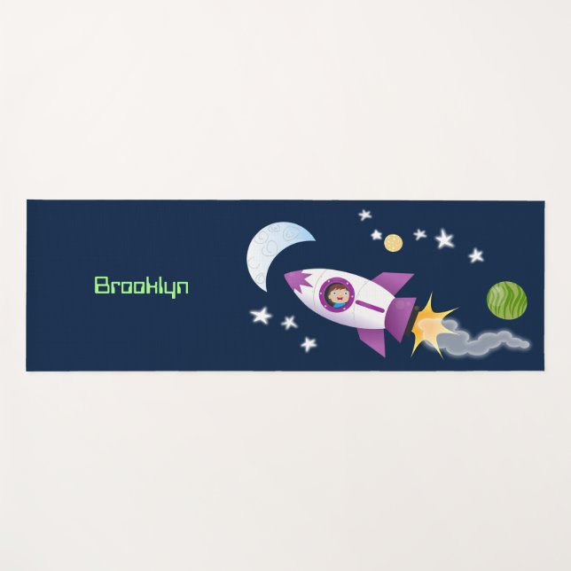 Cute rocket ship in space cartoon illustration yoga mat (Front (Horizontal))