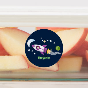 Cute rocket ship in space cartoon personalised