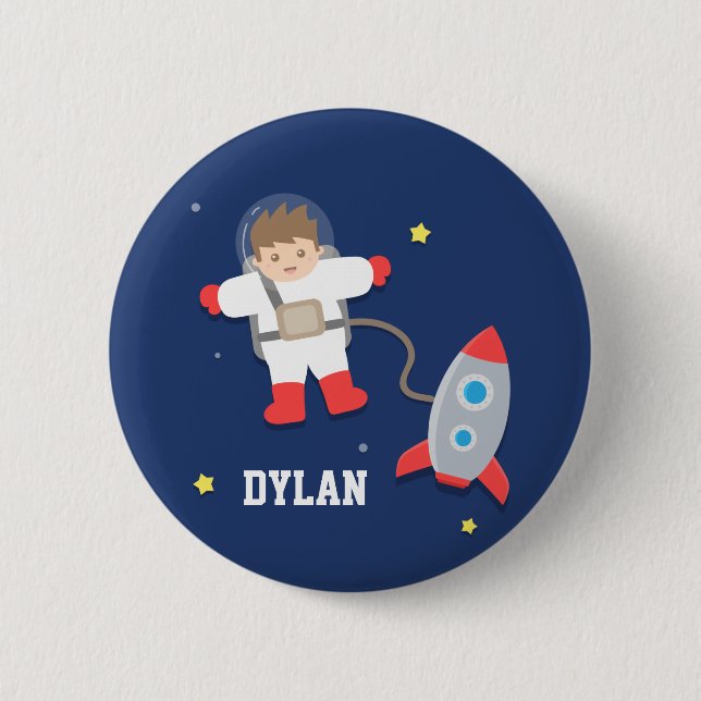 Cute Rocket Ship Outer Space Astronaut Button (Front)