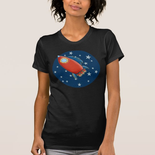 Cute Rocket & Stars Ladies T-Shirts (Front)