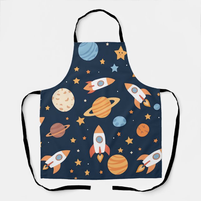 Cute Rockets Planets Space Pattern Apron (Front)