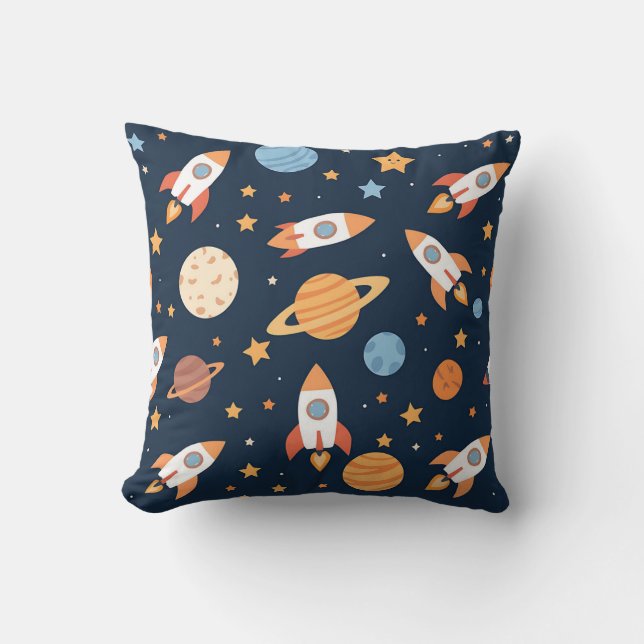 Cute Rockets Planets Space Pattern Cushion (Front)