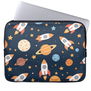 Cute Rockets Planets Space Pattern Laptop Sleeve