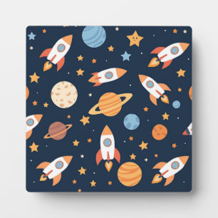 Cute Rockets Planets Space Pattern Plaque