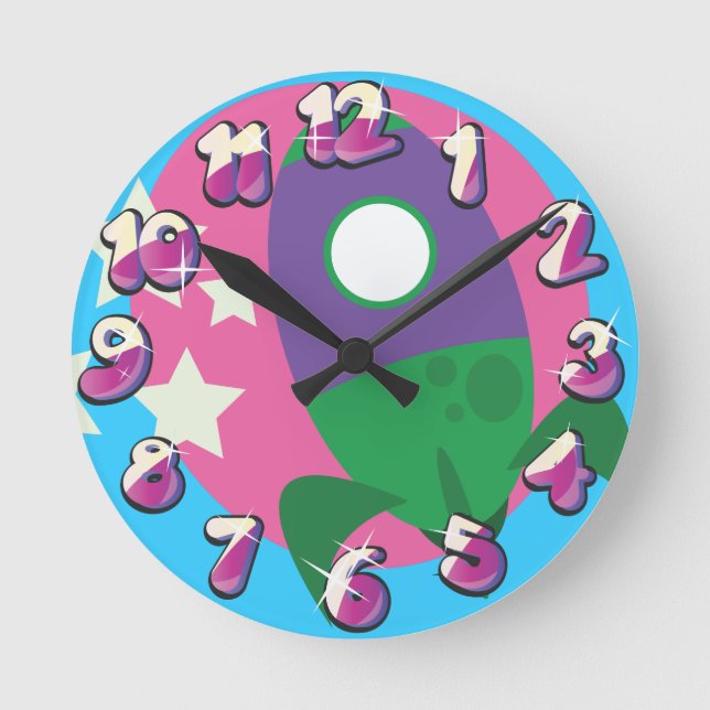 Cute rockets round clock (Front)
