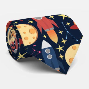 Cute rockets space pattern tie