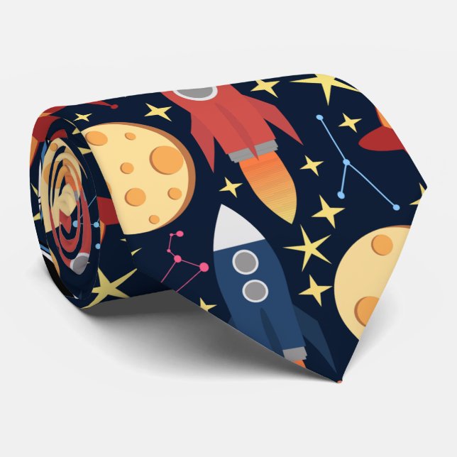 Cute rockets space pattern tie (Rolled)