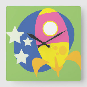 Cute rockets square wall clock