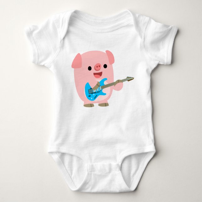 Cute Rockin' Cartoon  Pig Baby Clothing Bodysuit (Front)