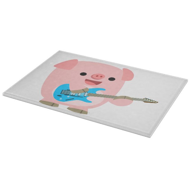 Cute Rockin' Cartoon Pig Cutting Board (Corner)