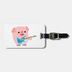Cute Rockin' Cartoon Pig Luggage Tag