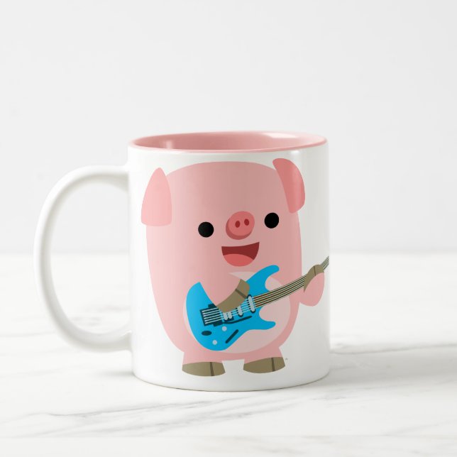 Cute Rockin' Cartoon  Pig Mug (Left)