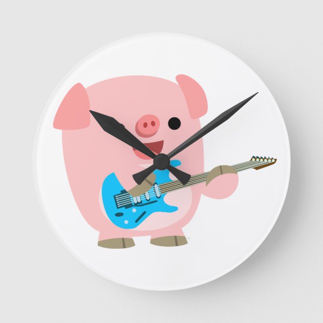 Cute Rockin' Cartoon  Pig Wall Clock (Front)
