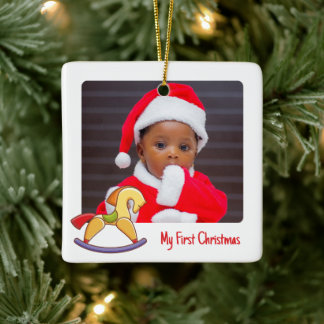 Cute Rocking Horse 2 Photo My 1st Christmas Baby's Ceramic Ornament