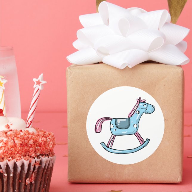 Cute rocking horse classic round sticker (Party)