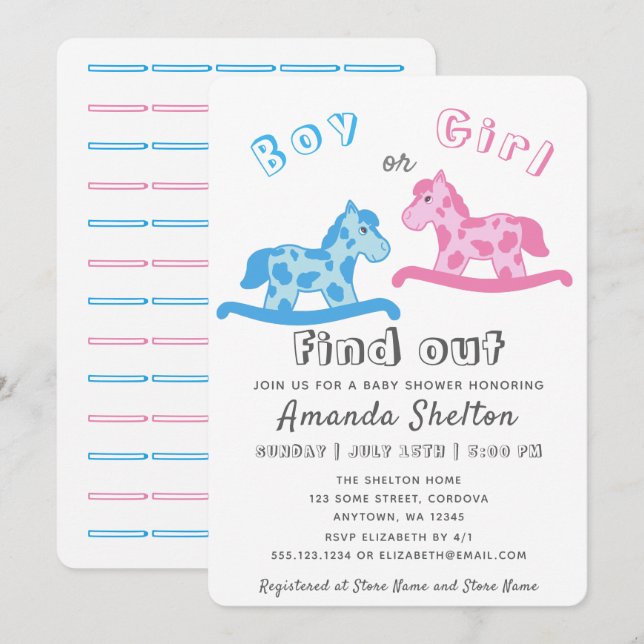 Cute Rocking Horse Gender Reveal Baby Shower Invitation (Front/Back)
