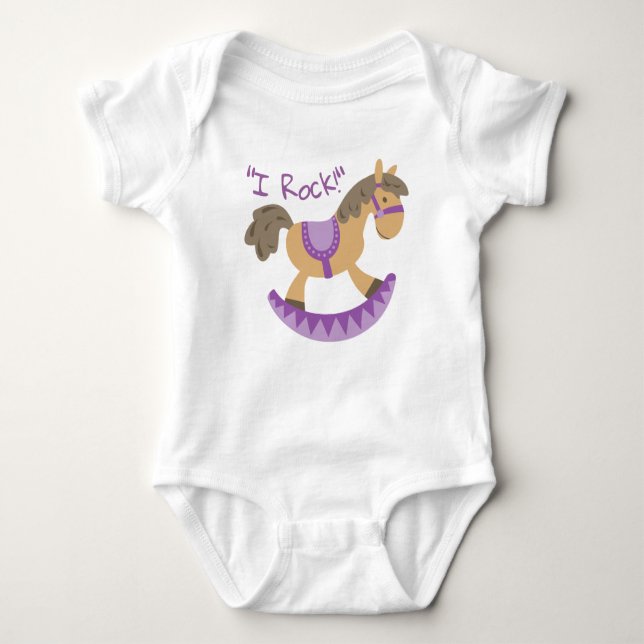 Cute Rocking Horse "I Rock" Slogan Baby Bodysuit (Front)