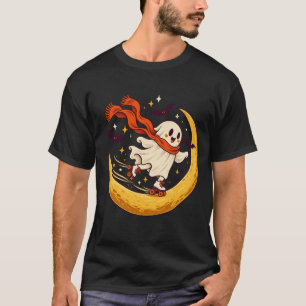 Cute Roller Skate Ghost Golden Moon Halloween T-Sh T-Shirt