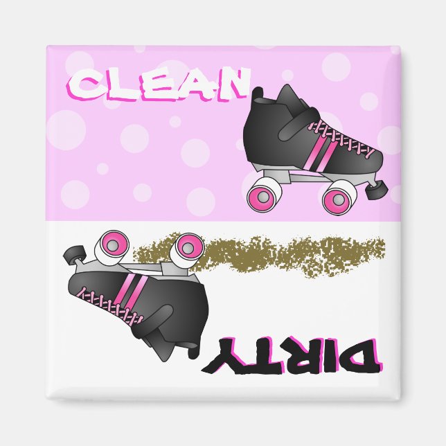 Cute Roller Skate Pink Clean Dirty Dishwasher Magnet (Front)