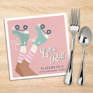 Cute Roller Skating Birthday Party Napkin