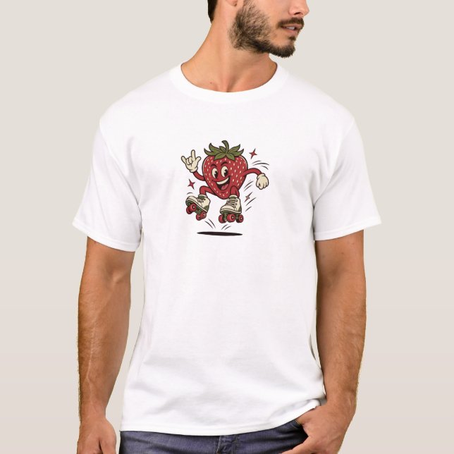 Cute Roller Skating Strawberry T-Shirt (Front)