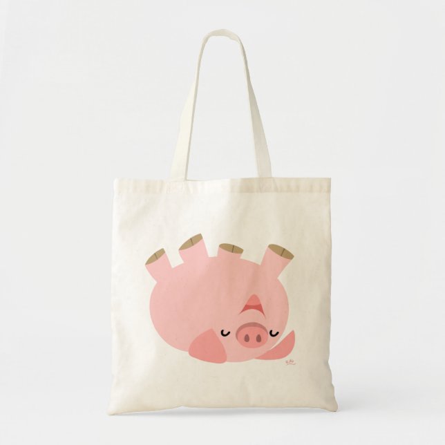 Cute Rolling Over Cartoon Pig Tote Bag (Front)