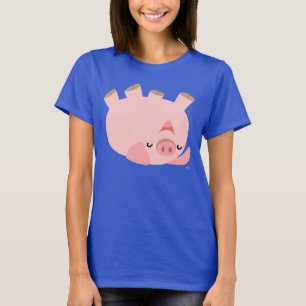 Cute Rolling Over Cartoon Pig Women T-Shirt