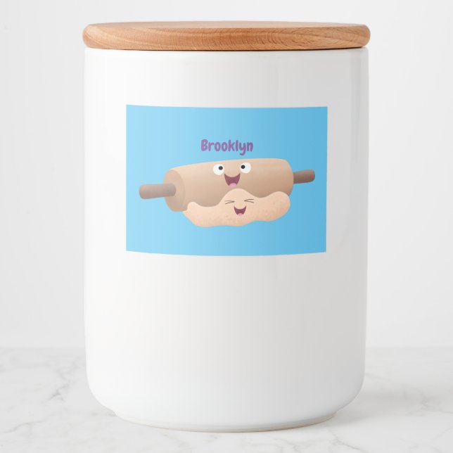 Cute rolling pin and dough pastry baking cartoon food label (Front)
