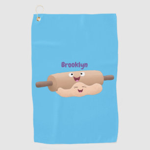 Cute rolling pin and dough pastry baking cartoon golf towel