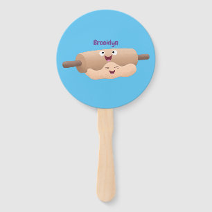 Cute rolling pin and dough pastry baking cartoon hand fan