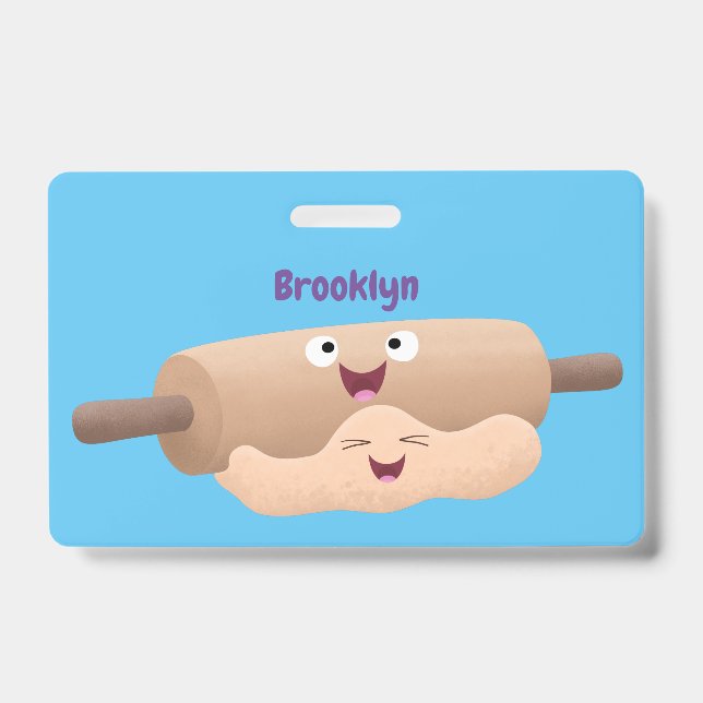 Cute rolling pin and dough pastry baking cartoon ID badge (Front)